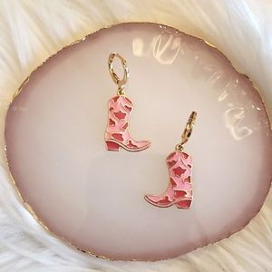 Pink Cow Print Cowgirl Boot Earrings